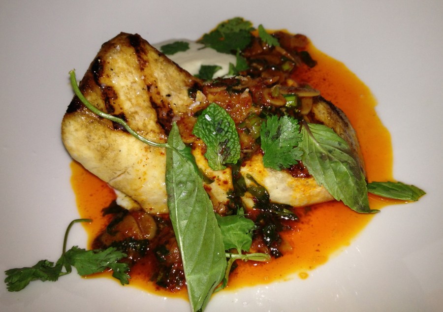 Swordfish poached in duck fat.